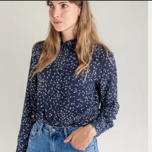 Ganni Barra Crepe Floral Hidden Button Front Longsleeve Shirt Women's Size 36